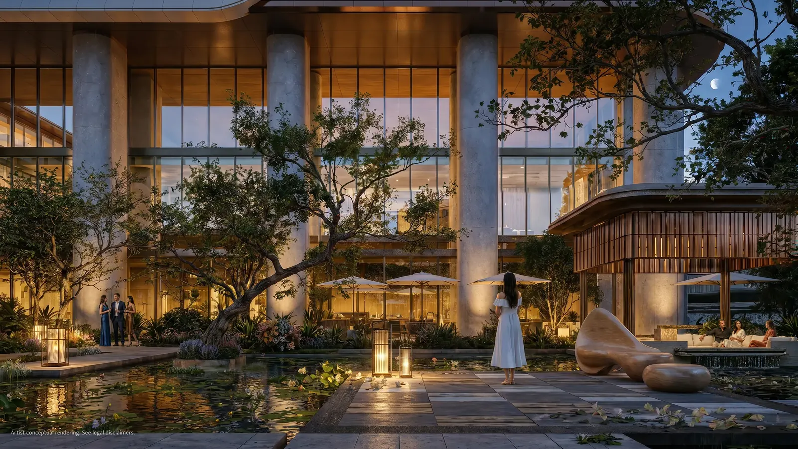 Jardines de Anantara Residences Miami de noche
