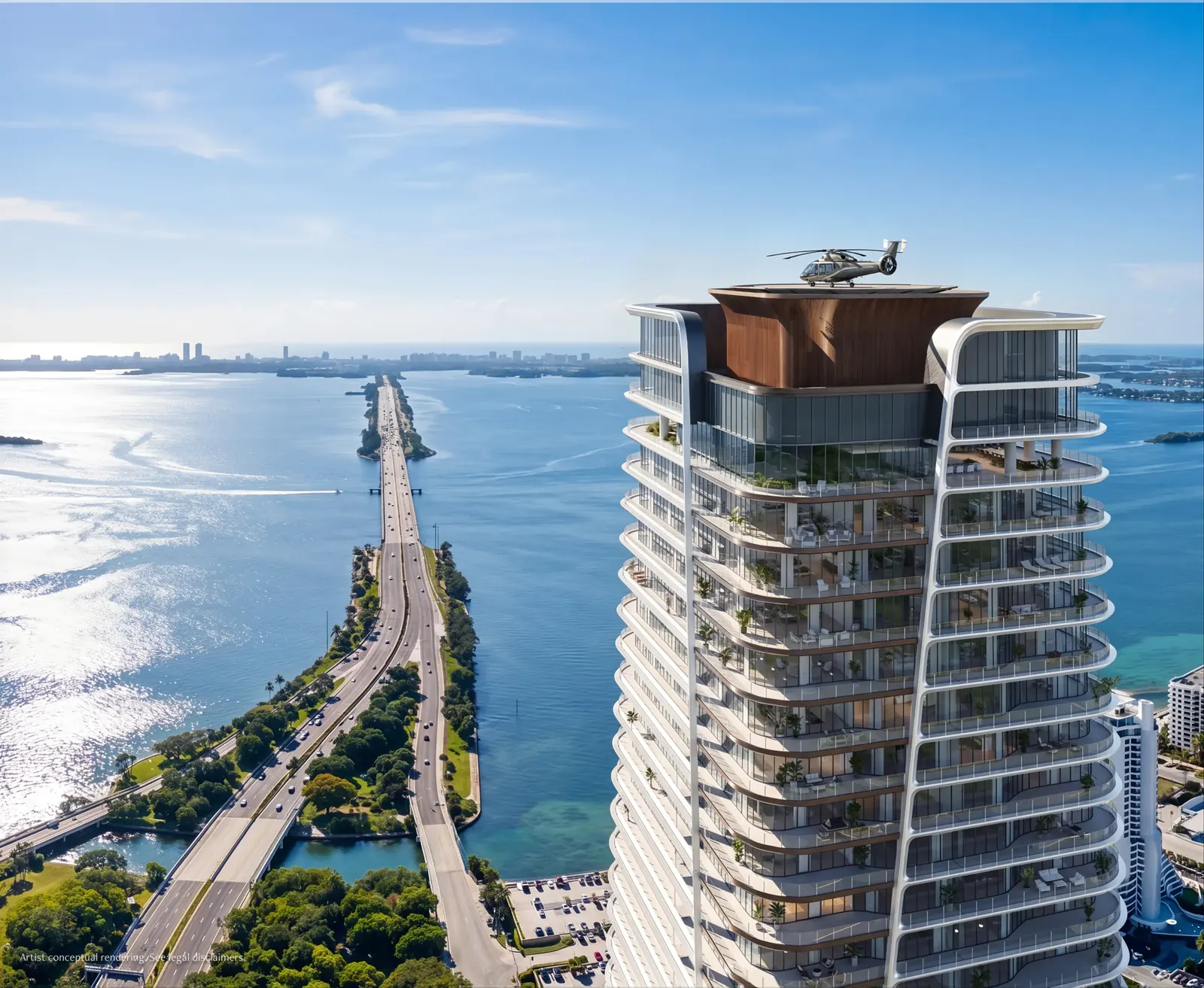 Torre Anantara con helipuerto sobre la bahía