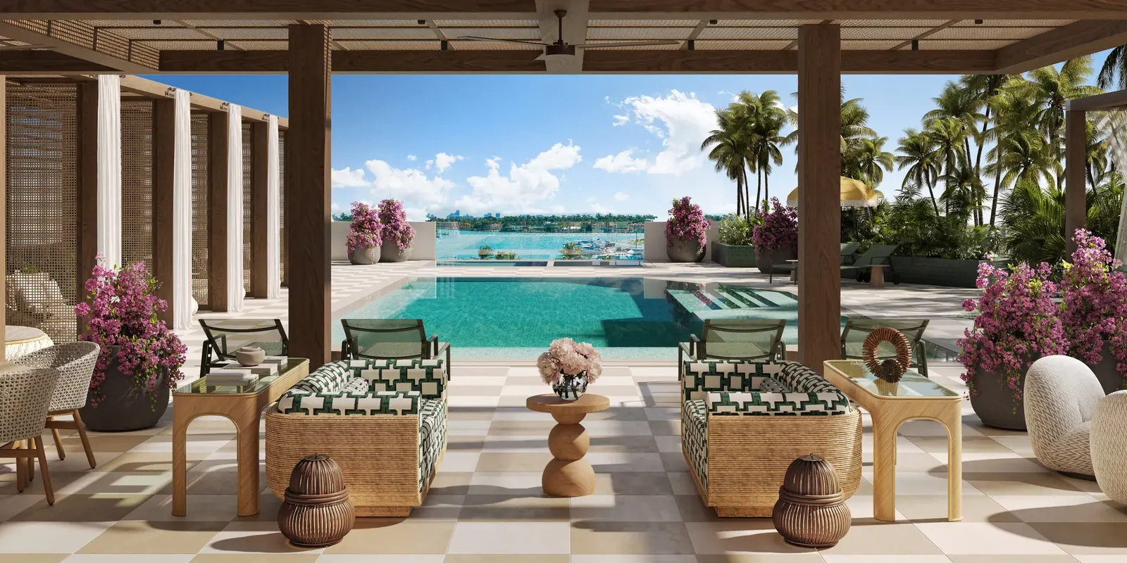 Palma Miami Beach piscina con trellis